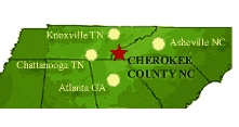 North Carolina map showing location of Cherokee County and surrounding towns