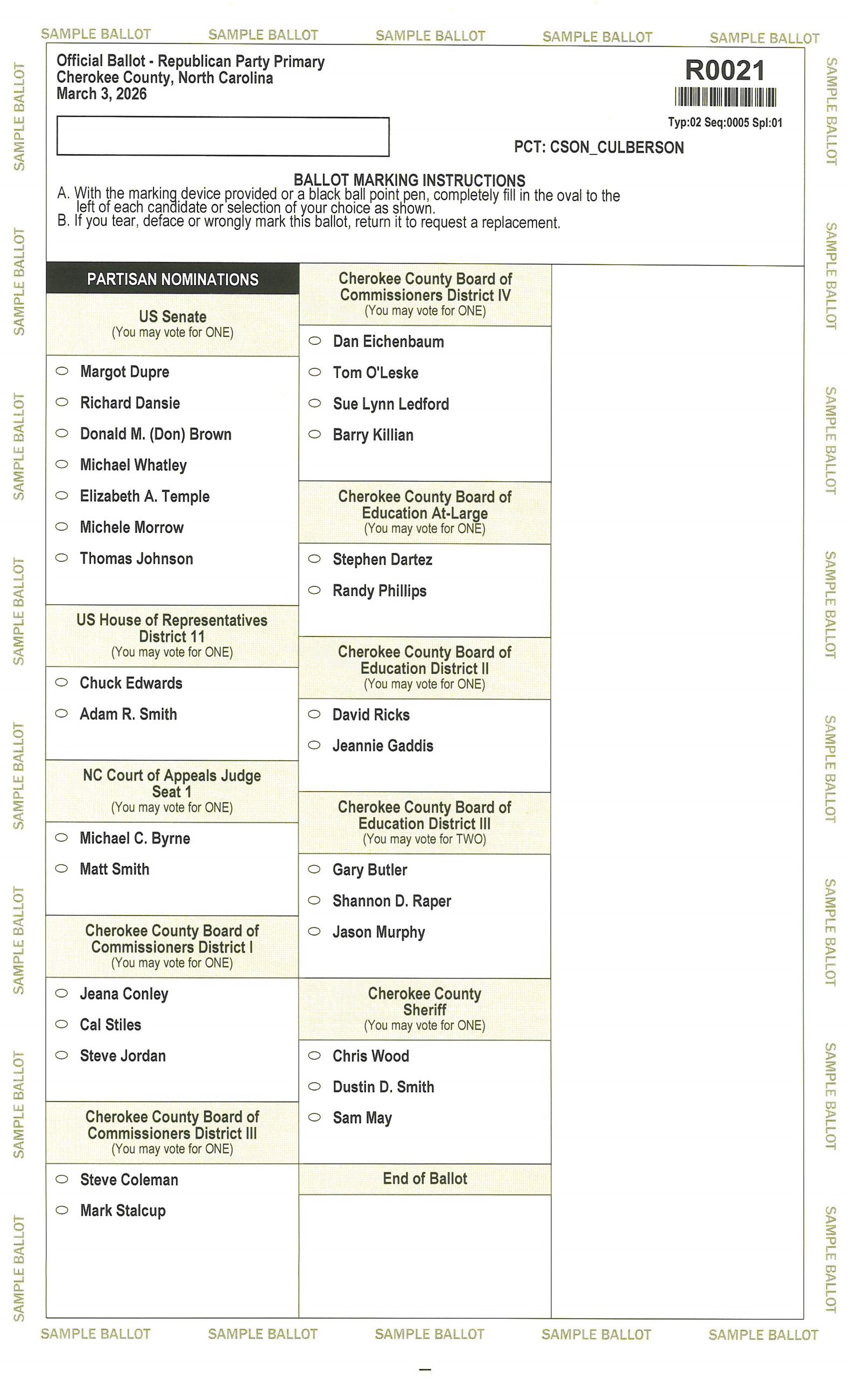 Republican Primary Ballot 2026